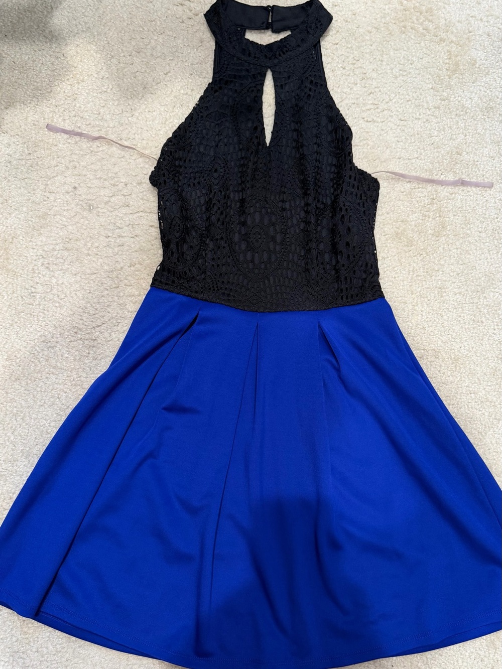 Black Crochet Halter Top and Royal Blue Skirt Dress